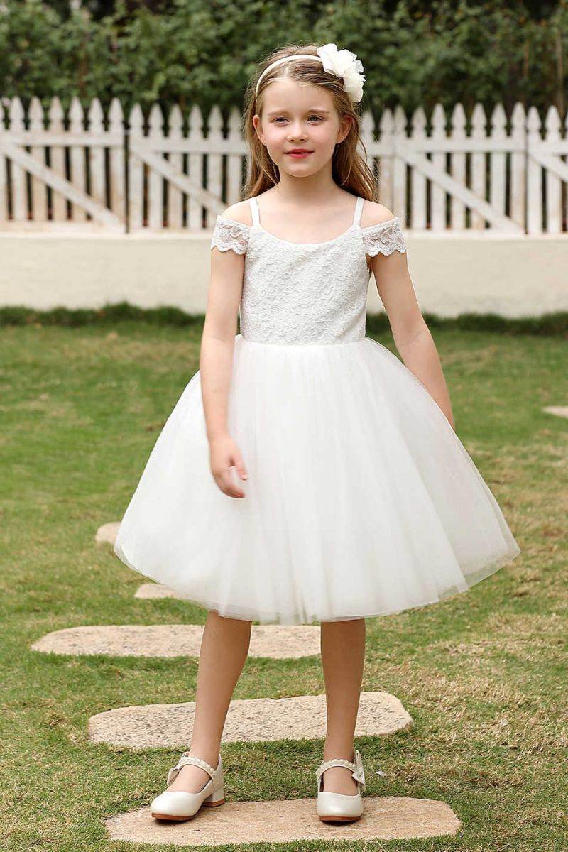 A-Line Midi Tulle Flower Girl Dress CF0372 - COCOMELODY